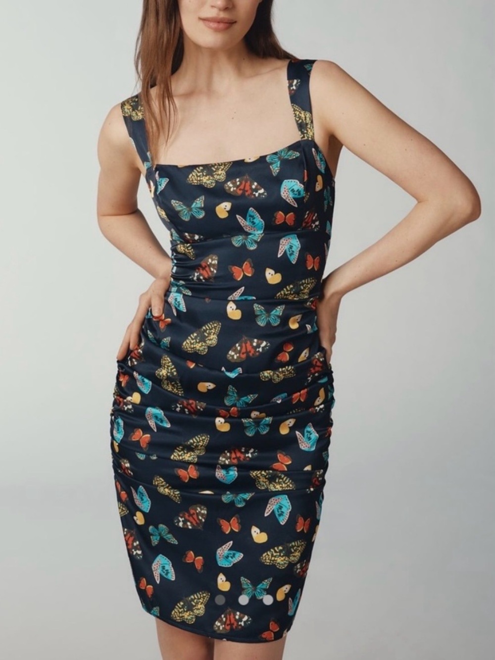 MAEVE 🦋 NWT Anthropologie Butterfly Rouched Bodycon Dress - Size L